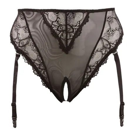 Cottelli Collection Suspender Panty 4XL, High-Waist, Floral Lace, Black