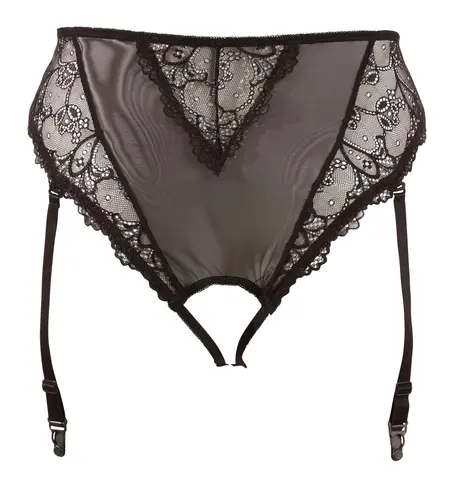 Cottelli Collection Suspender Panty 4XL, High-Waist, Floral Lace, Black