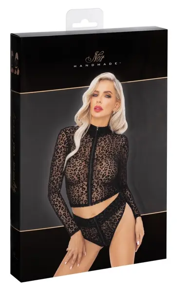 Noir Handmade Top Leo XL - Semi-Transparent Mesh, Leopard Pattern