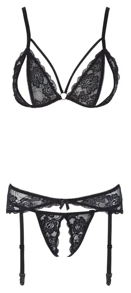 Cottelli Collection Lace Suspender Set XL - 3-Piece Floral Lingerie