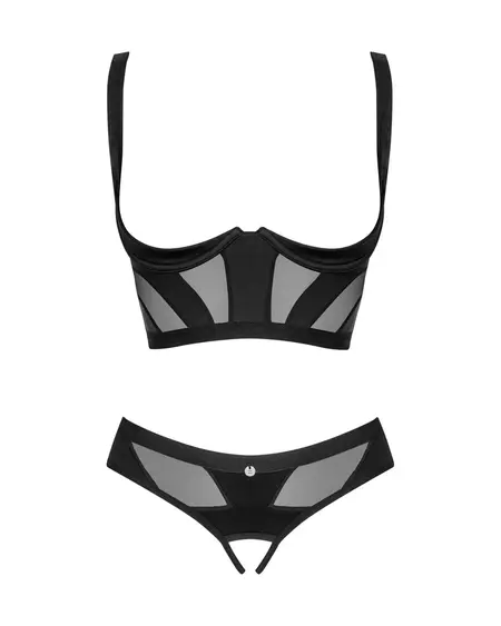 Obsessive Chic Amoria Set XS/S Black - Longline Bra & Crotchless Panties