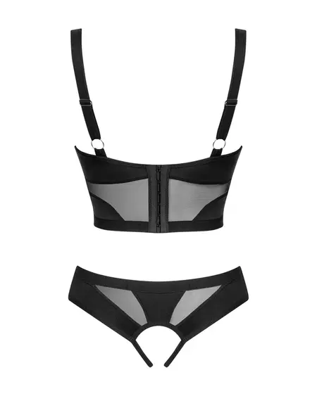 Obsessive Chic Amoria Set XS/S Black - Longline Bra & Crotchless Panties