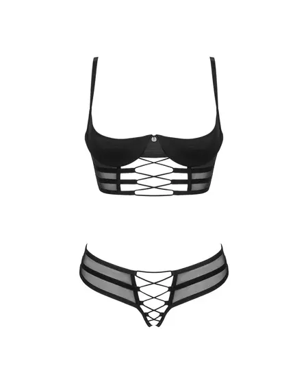 Obsessive Roxelia Set XL/2XL Longline Bra & Crotchless Thong Black