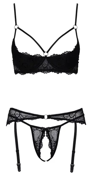 Cottelli Lingerie 3-Piece Lace Bra Set Black 75B/S Adjustable Straps