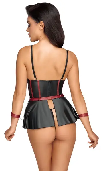 Cottelli BONDAGE Set 85C/XL - Longline Bra & Cuffs Matte Black-Red