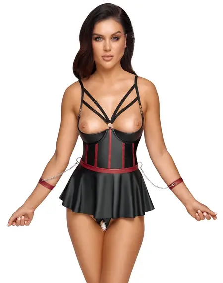 Cottelli Bondage Lift Bra Set Black/Red 75B/S Adjustable Design