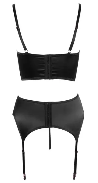 Abierta Fina Shelf Bra Set 85C/XL Black Satin & Rose-Gold Accents