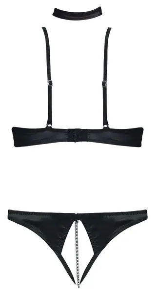 Cottelli Lingerie Shelf Bra Set Embroidered 80B/M Black with Choker