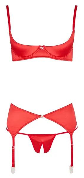 Cottelli Collection Red Shelf Bra Set 3-Piece 80C/M Adjustable Straps