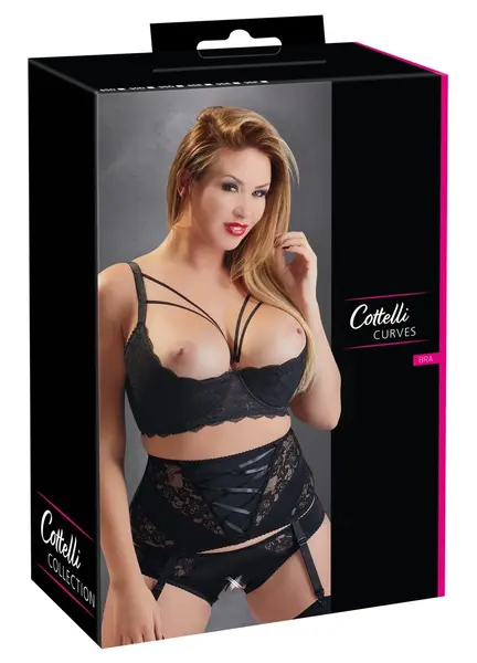 Cottelli Collection Shelf Bra 95D - Floral Lace, Underwired, Black