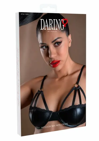 Daring Intimates Wetlook Bra With Straps - Shiny Black, Adjustable Fit