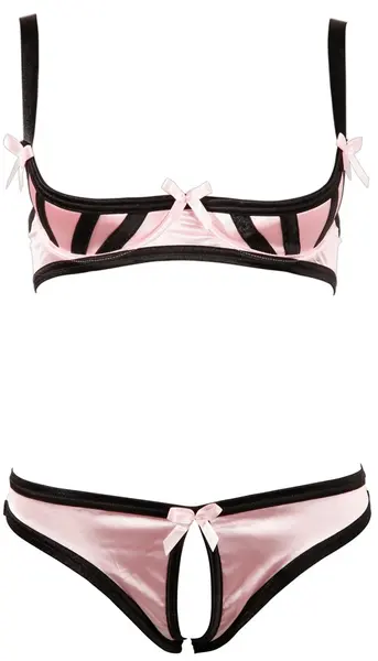 Cottelli Collection Satin Shelf Bra Set 80B/M Black & Red Accents