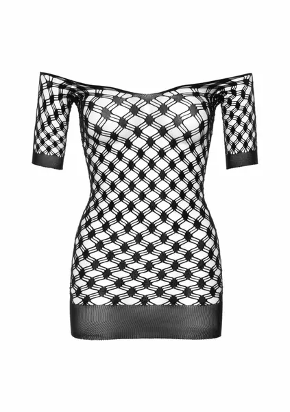 Deluxe Fence Net Minidress Black Long Sleeve Off-Shoulder Design