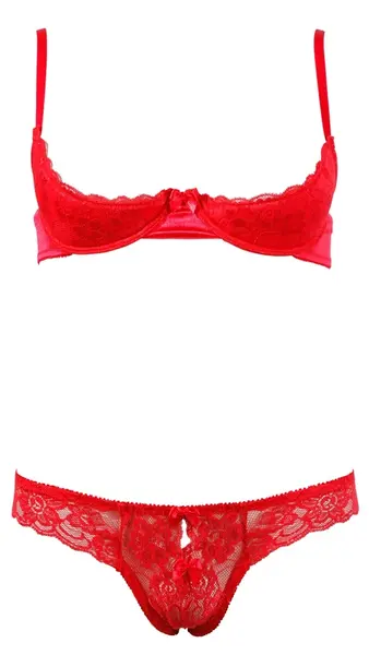 Cottelli Collection Lingerie Half-Cup Bra Set Red 80B/M Premium Satin