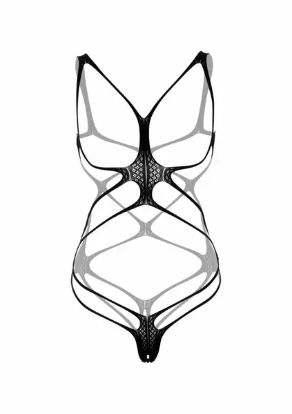 Strappy Open Cup Body Black Ultra-Stretch Net Design L/XL