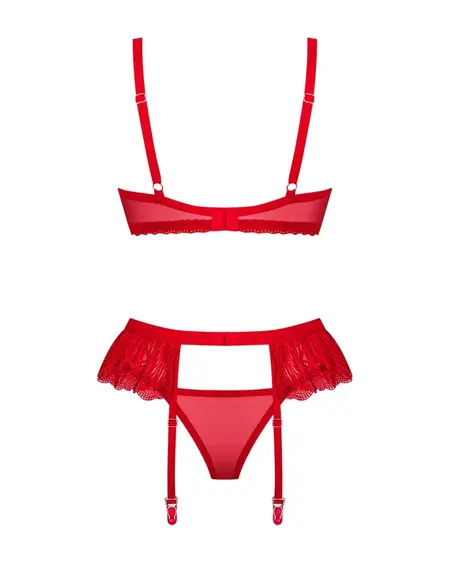 Obsessive Chilisa Lingerie Set XS/S - Floral Lace, Red, 3-Piece
