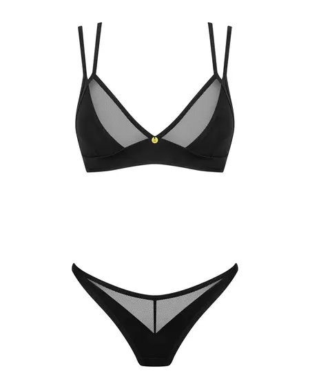 Obsessive Nesari Intimate Set XL/2XL, Black, Stretch Mesh & Opaque Finish