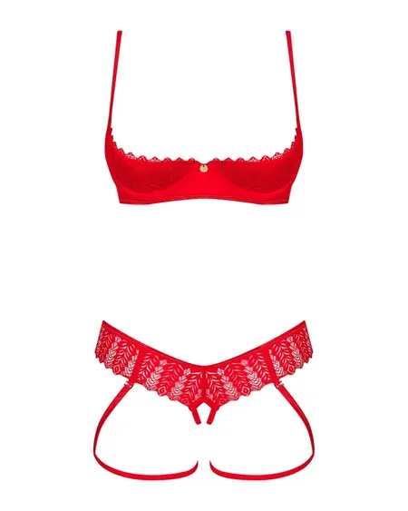 Obsessive Ingridia Red Bra & Crotchless Thong Set XL/2XL Lace Adjustable