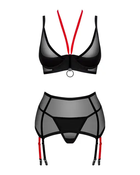 Obsessive Glandez Lingerie Set XS/S - Black & Red, 3-Piece Adjustable
