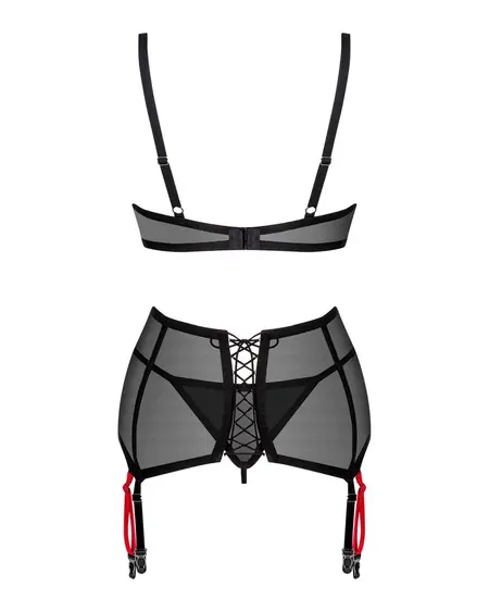 Obsessive Glandez Lingerie Set XS/S - Black & Red, 3-Piece Adjustable