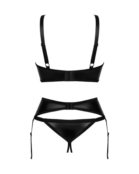 Obsessive Armares Wet Look Lingerie Set XL/2XL - 3-Piece Bra, Garter, Thong