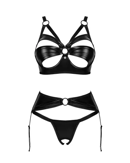Obsessive Armares Set M/L - Wet Look 3-Piece Lingerie Ensemble