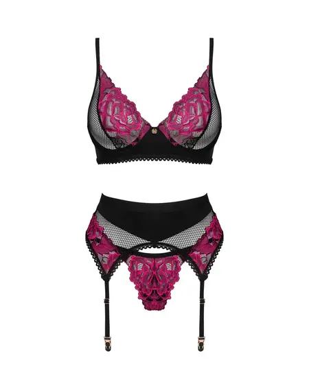 Obsessive Rosenty 3-Piece Lingerie Set Black Lace XS/S Adjustable
