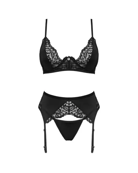 Obsessive Bellastia Set XS/S - 3-Piece Black Lingerie Ensemble