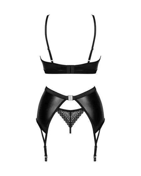 Obsessive Norides Set XL/2XL Wet Look 3-Piece Lingerie Set Black