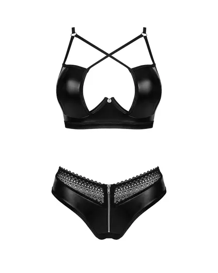 Obsessive Norides Set Wet Look Black Bra and Panties XS/S