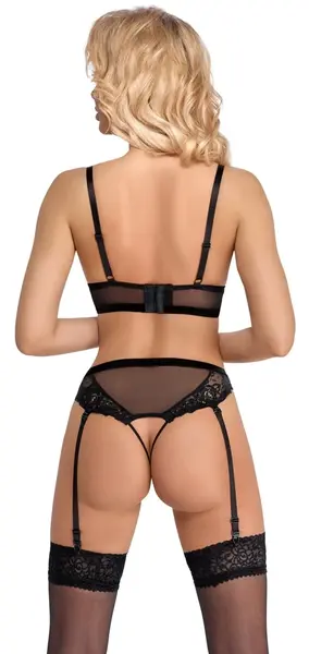 Cottelli LINGERIE Lace & Powernet Bra and Suspender Thong Set Black XL