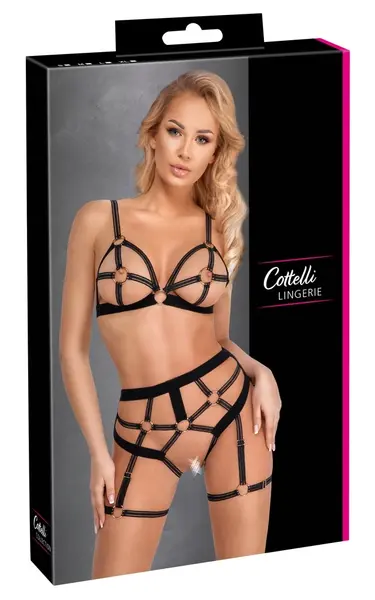 Cottelli LINGERIE Harness Bra & Thong Set Open Design XL Black