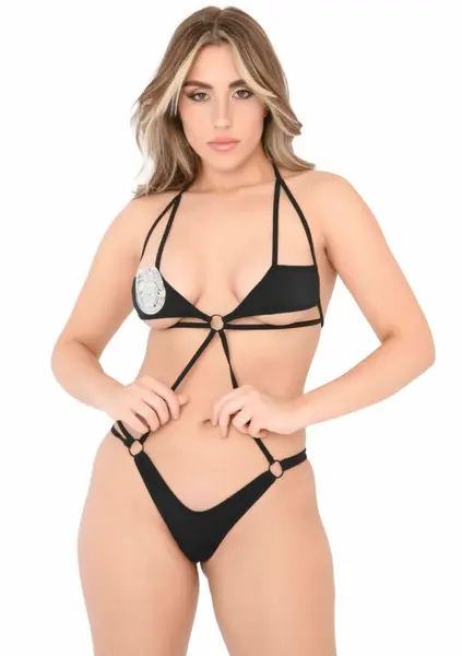 Sexy Police Roleplay Set - Stretch Bodysuit with Badge, Adjustable Fit