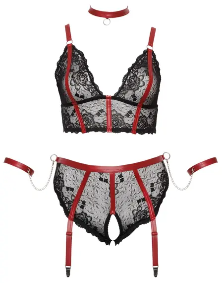 Cottelli Bondage Plus Lace Set 3XL - Black & Red, Adjustable Details