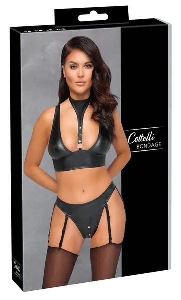Cottelli Bondage Bra Set XL Black Matte - Adjustable Harness & Cuffs