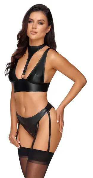 Cottelli Bondage Bra Set XL Black Matte - Adjustable Harness & Cuffs