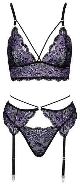 Cottelli LINGERIE Lace Trio Set L - Floral Lace Bra & Suspender Belt