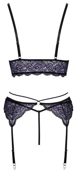 Cottelli LINGERIE Lace Trio Set L - Floral Lace Bra & Suspender Belt
