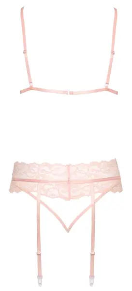 Kissable Rose L/XL Three-Piece Lingerie Set with Suspenders and Lace Details