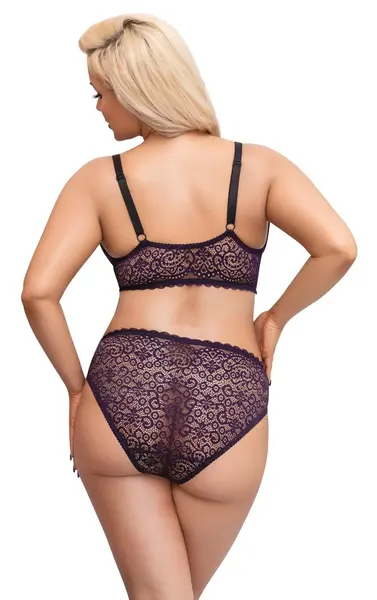 Cottelli CURVES Lace Bra and Briefs Set Purple 3XL Adjustable Fit