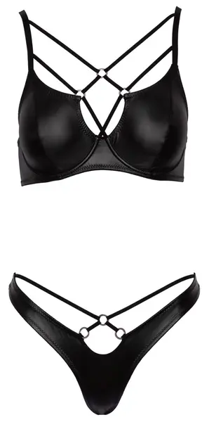 Cottelli Lingerie Matte Black Bra Set 85B/L with Decorative Straps