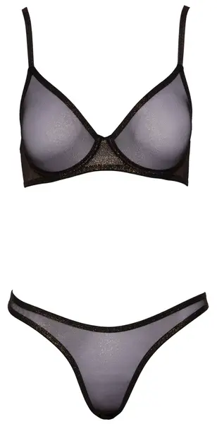Cottelli Lingerie Bra & String Set 85C/XL Black Gold Shimmer