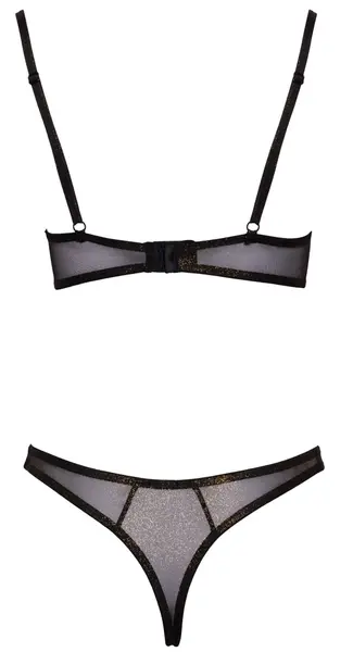 Cottelli Lingerie Set 85B/L Black Mesh with Gold Shimmer Finish