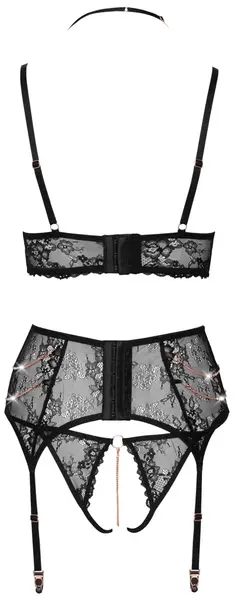 Abierta Fina Lace Lingerie Trio with Rose-Gold Accents, Size S