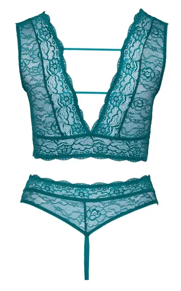 Cottelli Curves Bralette & High-Waist Lace Set Teal 2XL
