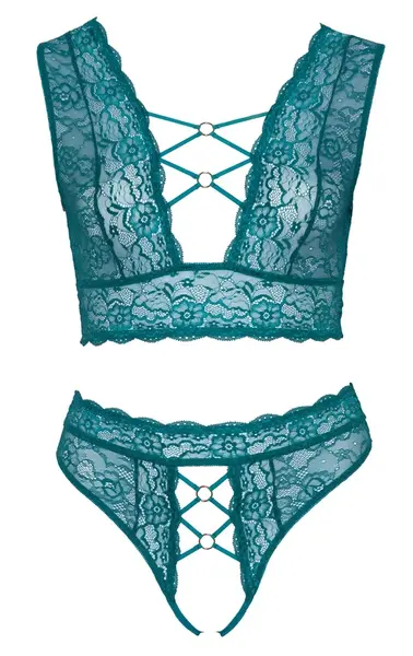 Cottelli Curves Bra Set Teal Lace XL - Decorative Straps & Rings