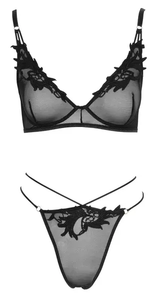 Cottelli LINGERIE Bra & Rio Thong Set XL Embroidered, Black-Gold Accents