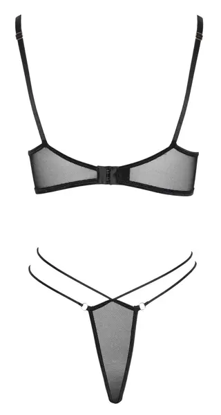 Cottelli LINGERIE Bra & Rio Thong Set XL Embroidered, Black-Gold Accents