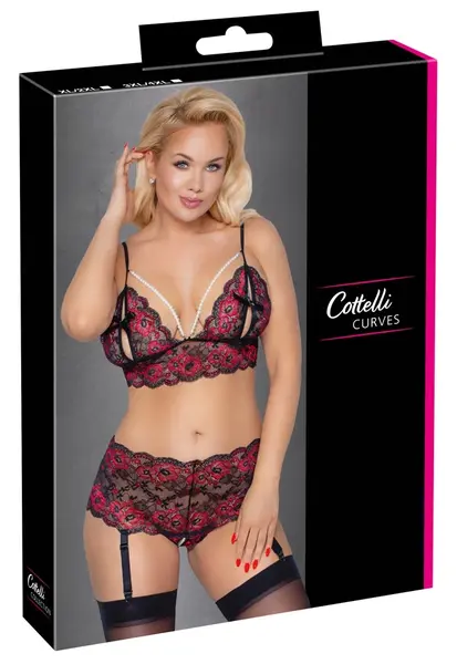 Cottelli CURVES Pearl Lace Bra & Suspender Set 3XL/4XL, Two-Tone Design