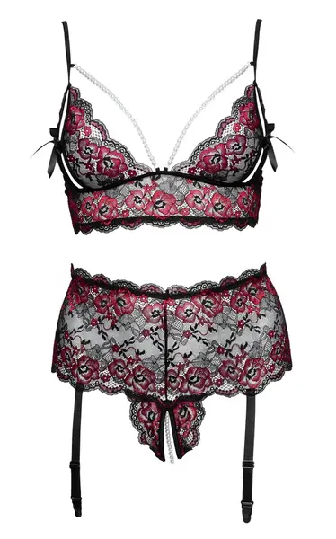 Cottelli Curves Pearl Lace Bra Set XL/2XL - Floral Two-Tone Design